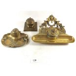 Three various brass inkwells