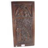 A Victorian carved oak panel with angel and figures below, 51 x 24cm