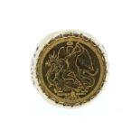 A 9 carat gold ring inset 22 carat 1/20 Isle of Man Angel coin, size L