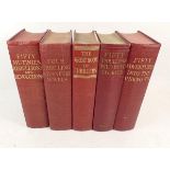 Five red bound volumes Adventure Stories published by Oldhams