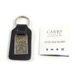 A Carrs silver keyring depicting St Christopher, engraved to reverse, boxed
