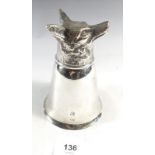A silver plated fox head novelty stirrup cup, 13cm