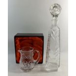 A Webb cut glass jug, boxed and a cut glass decanter, 12cm high