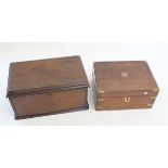 A Victorian walnut writing slope (hinge a/f) and an early 19th century elm deed box with brass