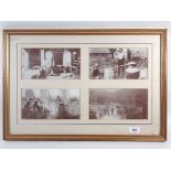 Early 20th century framed group of four photographs of country pursuits, cider drinking, dancing