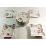 An early 20th century Rosenthal floral dessert service in the Dresden style comprising: four