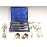 Four silver forks and various silver plated items