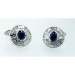 A pair of fine 18 ct white gold sapphire and diamond cufflinks, the total estimated weight of the