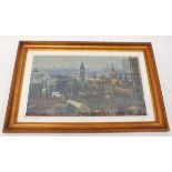 An oil on board London skyline, monogrammed TA, 35 x 60cm