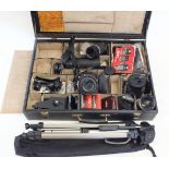 A Mamiya 645 SLR camera and various lenses including 1:4 210 mm cased and a 1:2.8 45mm lens cased