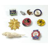 A group of vintage enamel badges including Meccano, Mickey Mouse and Teddy Tail League etc.