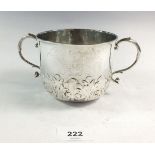 A Charles II silver caudle cup with embossed leaf decoration, London 1680 by I A, 8.5cm high, 260g,