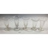 A selection of five late Georgian/early Victorian facet cut sherry or port glasses, largest 11.5cm