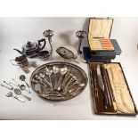 Various silver plated items and cutlery including carving set