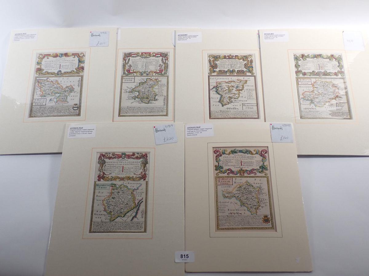 Six antique maps of Gloucester and Wales, unframed, 19 x11cm