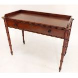 A Victorian mahogany side table raised on turned and tapered ringed supports, 99 x 46 x76cm