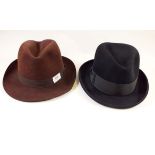 Two vintage felt fedora men's hats by Dunn and Co, size 7 and Christy's size 7 1/4