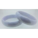Two natural lavender/white jade bangles (one bangle has a natural flaw or possible hairline crack to
