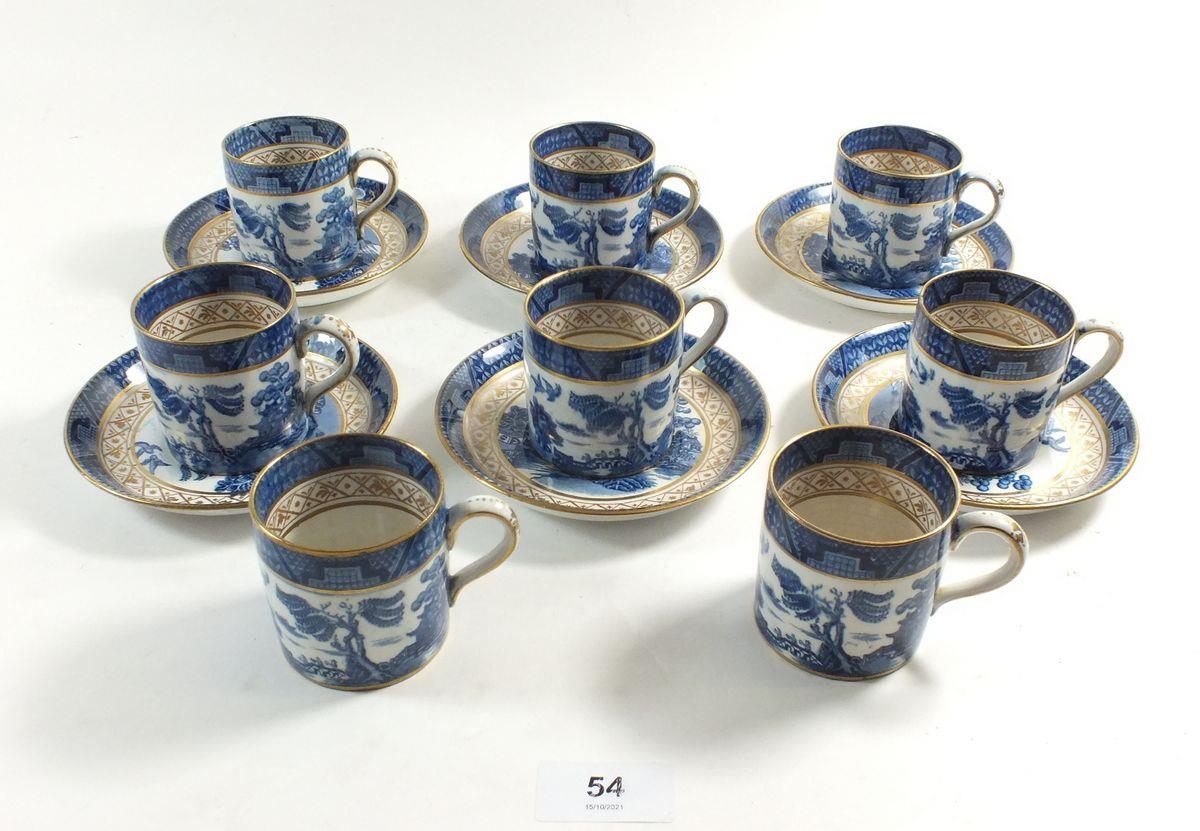 A Booths 'Old Willow' coffee set comprising: eight cups and six saucers