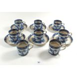 A Booths 'Old Willow' coffee set comprising: eight cups and six saucers