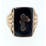 An enamel and 9 carat rose gold gentleman's ring, the shank marked 'Bravingtons' size O-P, 4.5g