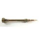 A Victorian gold plated and turquoise set miniature extending pencil with engraved decoration and