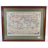 Abraham Ortelivs - a 19th century map of the world 'Typus Orbis terrarium' engraved by Franciscus