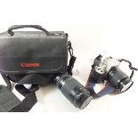A Canon EOS 300 camera and a Canon 75-300 zoom lens