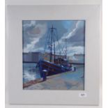Caroline Elkington - oil on canvas, boat at Gloucester docks, 33 x 29 cm