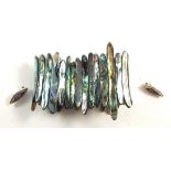 An abalone shell bracelet and pair of silver and shell earrings