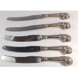 Five Georgian silver handled knives, Sheffield 1825 by IL