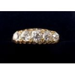 A Victorian 18 carat gold five stone old cut diamond ring, total estimated diamond weight 1.42 ct,