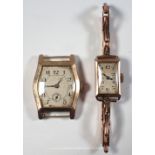 A vintage 9 carat gold gentleman's wrist watch and a ladies gold watch (no strap)