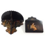 A chinoiserie lacquer letter rack and similar lacquer bracket