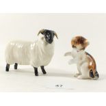 A Beswick sheep and a Doulton Cat