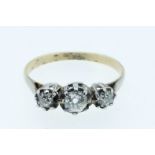 An 18 carat gold antique three stone diamond ring, size N