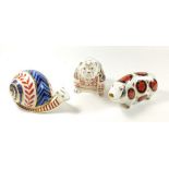 A group of three Royal Crown Derby Imari paperweights in the form of a pig, snail and bulldog (no