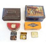 A collection of tins including Huntley & Palmer