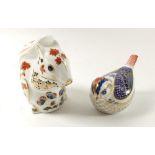 A group of two Royal Crown Derby Imari paperweights in the form of a squirrel and goldcrest (