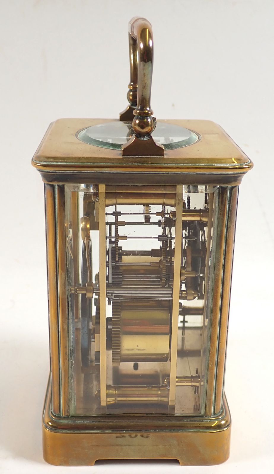 A 19th century brass striking carriage clock with key, 17.5cm tall - Image 3 of 4