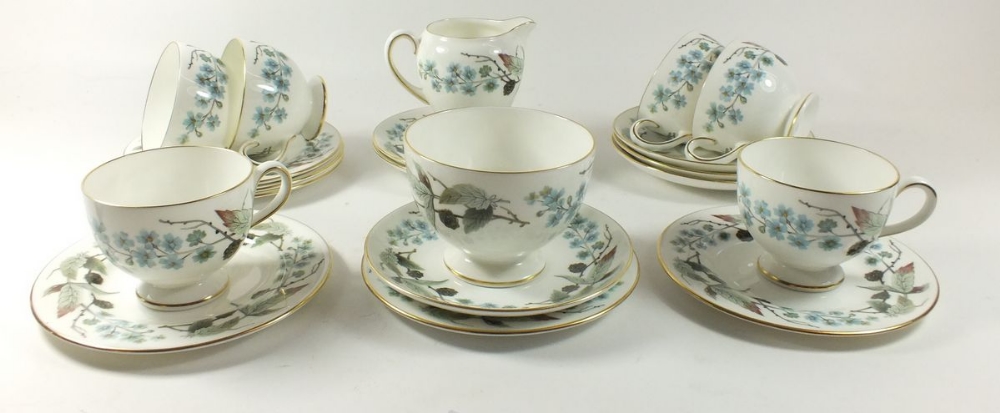 A Wedgwood 'Spring Morning' tea service comprising: six cups and saucers, six tea plates, milk and