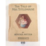 Beatrix Potter 'The Tale of Mrs Tittlemouse' first edition 1910 - spine damaged