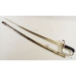A late 19th century dress sword with shagreen and metal handle and metal scabbard, blade 80cm