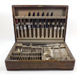 A Mappin and Webb silver plated cutlery set - six place settings, cased (one teaspoon missing)