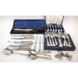 A group of silver plated cutlery to include horn handled carving set