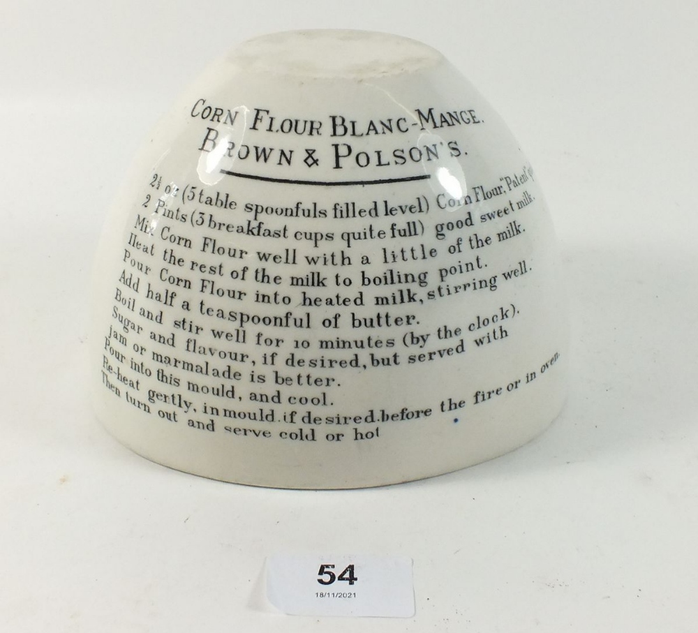 A jelly mould printed recipe for Corn Flour Blancmange