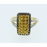 A 14 carat gold citrine and diamond rectangular ring, size M to N