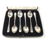 A set of six silver coffee spoons, Sheffield 1939 by James Dixon and Son, boxed 70g