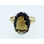 A 9 carat gold smoky quartz ring, size P-Q, 2g