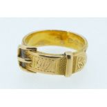 A late Victorian 15 carat gold buckle form ring, Chester 1893, 3g, size L to M